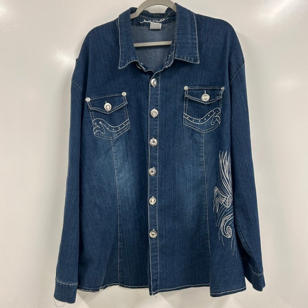 Jamie Nicole Denim Jacket Size 36 Blue Graphicโ Embroidered Western Cowboy Rodeo
